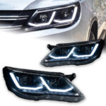 LED headlight assembly for Volkswagen Passat 2019-2021 models, with sequential turn signals and laser projection lenses - multi-color, full LED.